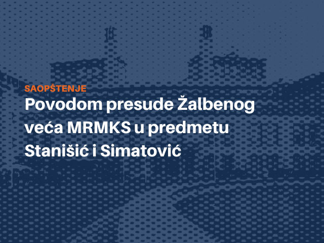 Saopštenje FHP povodom presude Žalbenog veća MRMKS u predmetu Stanišić i Simatović